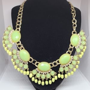 Roberta Chiarella Bib Necklace Green Bib Statement Gold Tone